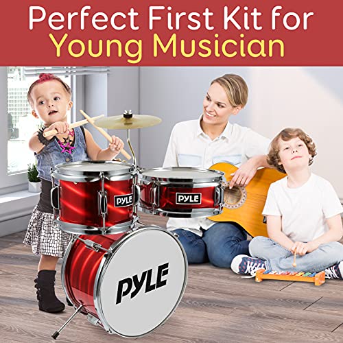 Pyle Drum Set for Kids 3 Piece Beginner Drum Kit, Silencing Pads 13