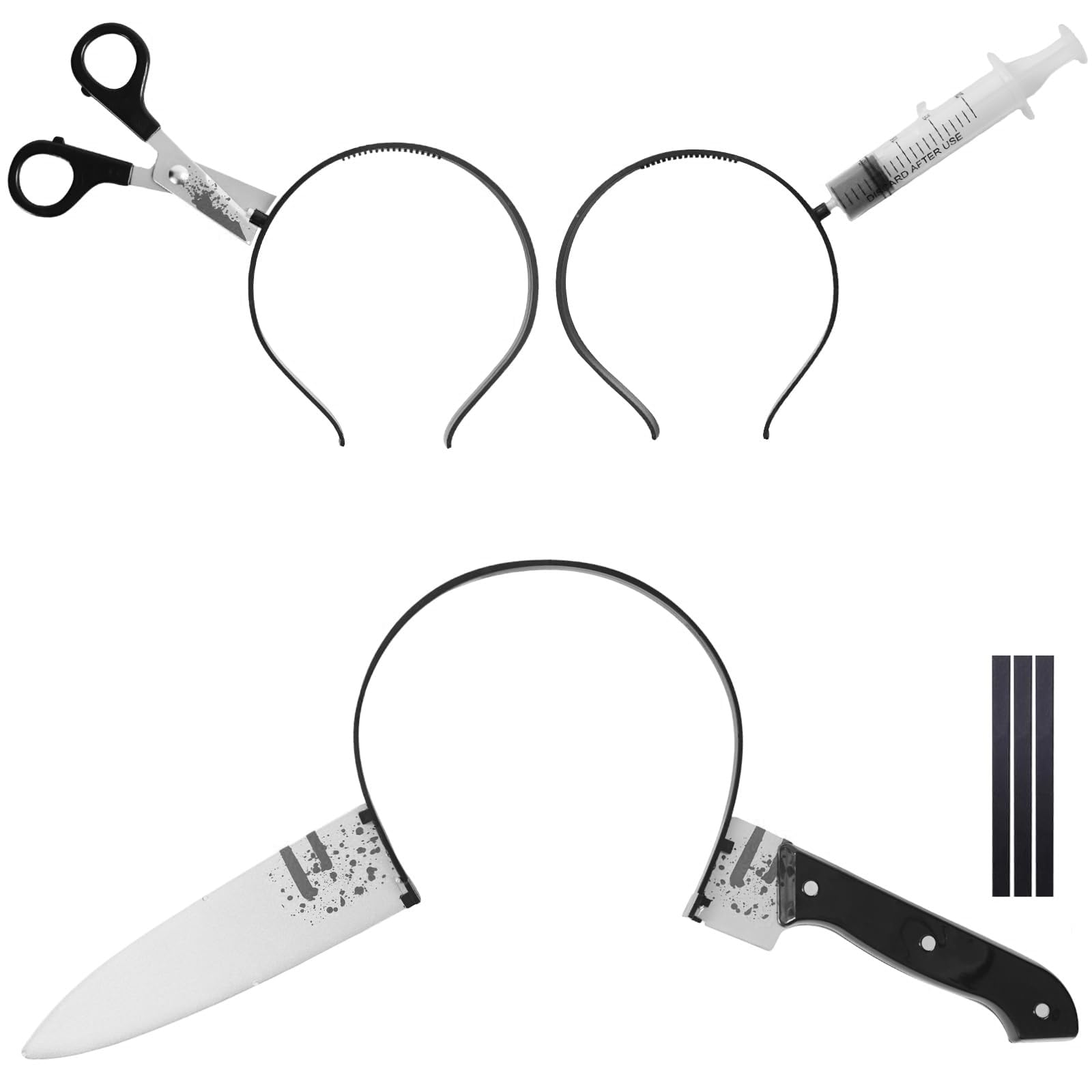HSSPYY 3PCS Halloween Bloody Headband Set – Knife, Scissors & Syringe Costume Props – Horror Joke Set for Adults & Teens – Funny Headband for Halloween Party Cosplay Pranks