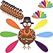 Jetec 10 Pieces Thanksgiving Turkey Craft Paper Turkey with 60 Pieces Colorful Feathers and Glue Points for Thanksgiving Party Craft Activities