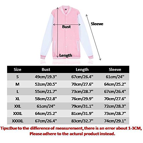 Trifuness Varsity Jacket Letterman Jacket Baseball Jacket With Long Sleeve Banded Collar Pink X-Large