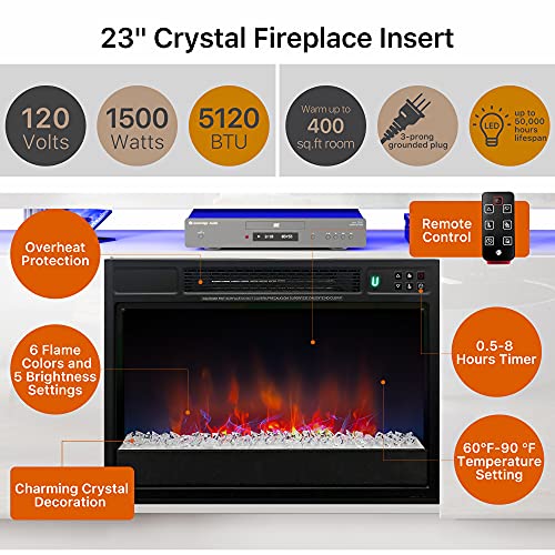 POVISON Modern Fireplace TV Stand, Wood LED Entertainment Center with