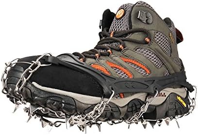 Crampons Universal Flexible Anti-Slip Ice Grips Snow Traction Cleats Ice Spikes Crampon with Stainless Steel Chain for Climbing Hiking( 19Teeth Black XL)