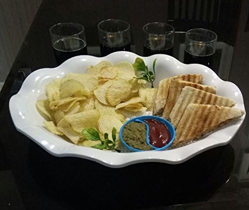 Decornt Large Serving Platter; Made of Melamine Material; Oval Shape; Length 14.5 Inches X Breadth 11.8 Inches; Pack of 1; White Color.