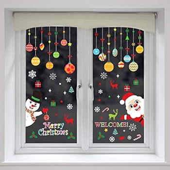 150 PCS Christmas Window Clings Santa Claus Snowman Decals for Christmas Party Decorations