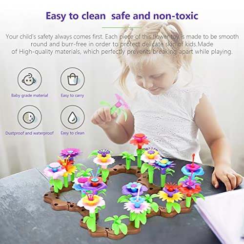 FENGYUAN Flower Building Toy Set for Girls, Arts and Crafts Kit for Toddlers, STEM Activities and Gardening Pretend Playset, 148 pcs