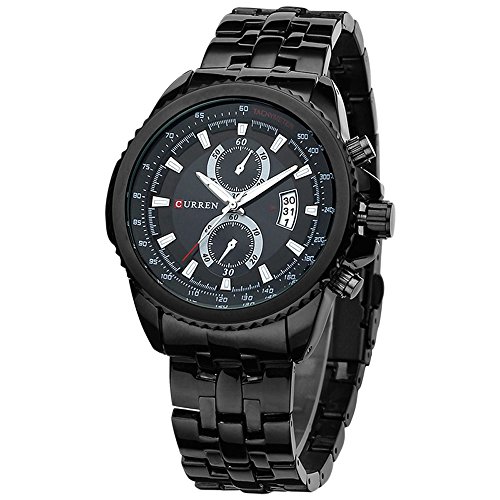 Curren Watch Men Fashion Casual Dress Wristwatch Curren 8082 Date Display (Black Black)