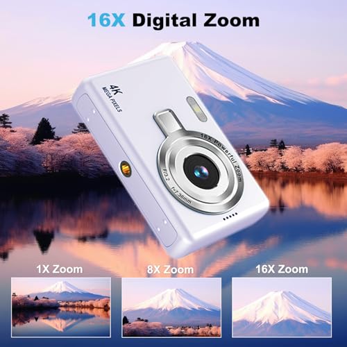 Digital Camera, 4K Autofocus 50MP Child Camera, 16X Zoom, Flash, Anti-Shake, Portable Compact Digital Cameras Small Ready to Shooter for Kids Adults Beginners