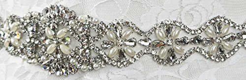 Lovful Womens Silver Crystal Beaded Satin Bridal Sash Party Prom Dress Wedding Belt,White sash-6, One Size