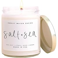 Sweet Water Decor Salt and Sea Candle | Sea Salt, Citrus, Amber, Musk, Beach Scented Soy Candles for Home | 9oz Clear Jar, 40