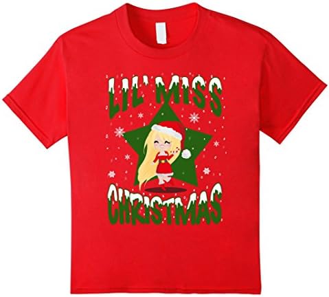 Kids Lil Miss Christmas T-shirt Ugly X-mas Little Girl Clothes 12 Red