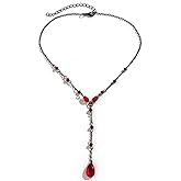 Hremhoo Black Necklace for Women Gothic Y Necklace Retro Black Red Crystal Bead Teardrop Necklace Goth Necklace Punk Choker Necklace Halloween Black Necklace for Women
