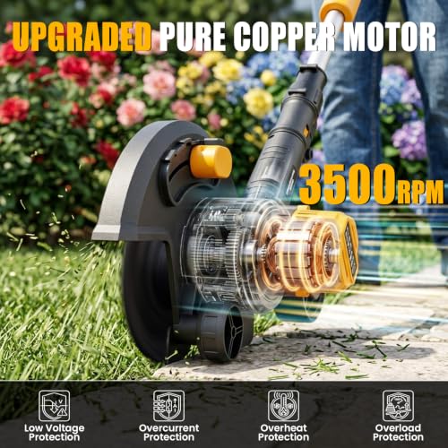 Houselife Cordless Lawn Edger Compatible with DeWalt 20V Max Battery (Tool Only), 9-Inch Electric Edger Trencher Tool with Dual Wheels, 4 Adjustable Depths, 3500RPM for Driveway Sidewalk Landscaping