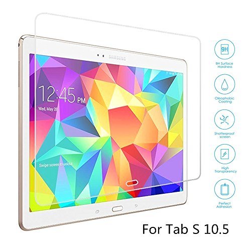 Boriyuan Samsung Galaxy Tab S 10.5 Screen Protector, [Tempered Glass Protection] Ultra Slim Crystal Clear Premium Tempered Glass Screen Protector for Samsung Galaxy Tab S 10.5 inch Tablet T800 T805 - Comes with a Micro Fiber Cleaning Cloth + an Alcohol Wipe Cloth + an Electrostatic Anti-dust Film