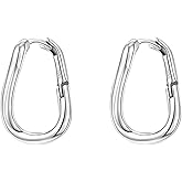 Reffeer 925 Sterling Silver Curved Hoop Earrings for Women Teens Minimalist Square Hoop Earrings Twisted Hoop Earrings