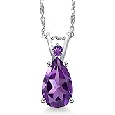 Gem Stone King 14K White Gold Purple Amethyst Pendant Necklace for Women | 1.75 Cttw | Gemstone February Birthstone | Pear Shape 10X7MM | With 18 Inch Chain