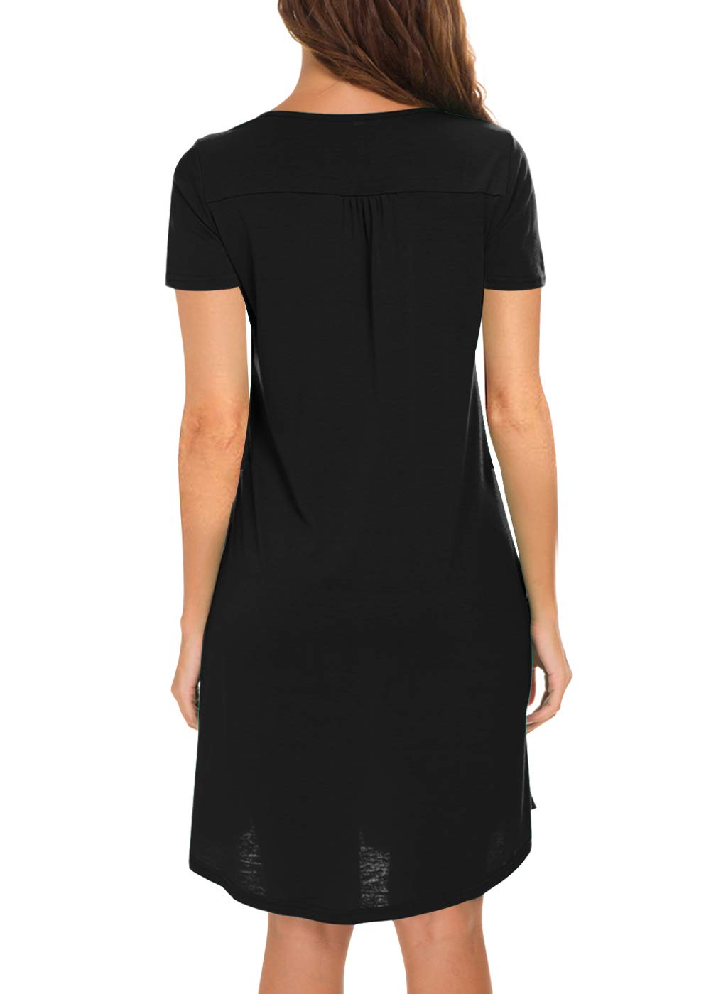 AMCLOS Womens V Neck Dress Swing Simple Ruffle Button up Short/Long Sleeve T-Shirt Loose Casual Dress (Large, Short-Black)