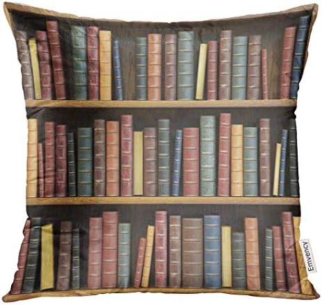 jiilwkie Throw Pillow Cover Brown Shelf Vintage Books on Bookshelf White Education Library Store Concept 3D Antique Bookcase Decorative Pillow Case Home Decor Square 18x18 Inches Pillowcase