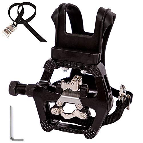 YBEKI SPD Pedals Hybrid Pedal with Toe Clip and Straps, Suitable for