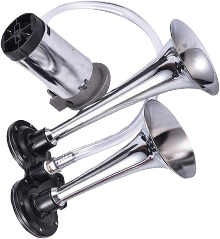 Monland 150DB Car Air Horn Kit, Super Loud Twin Tone Chrome Plated Zinc Dual Trumpet Air Horn with Compressor for Any 12V Vehicles Car Truck RV Van SUV Motorcycle Off Road Boat (Silver)