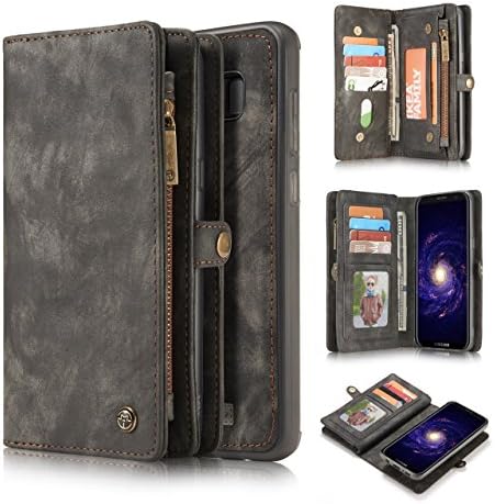 Galaxy S7 Case,AKHVRS Magnetic Premium Genuine Cowhide Leather Wallet Case Cover with Detachable Magnetic Hard Case and Built-in 13 Slots [Zipper Cash Storage] for Samsung Galaxy S7 (Black ash)