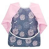 Hi Sprout Unisex Infant Toddler Baby Super Waterproof Sleeved Bib, Reusable Bib with Sleeves& Pocket, Multi Patterns, 12-24 Months,(Dream Dragonfly)