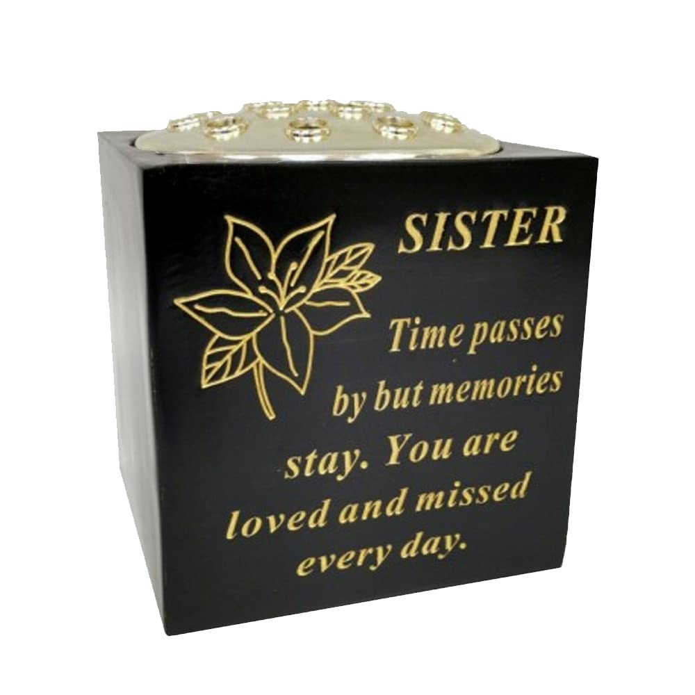 OnlineStreet Black Grave Vase Container Pot With Lid - Tight Removable Lid, Small holes on the Top of Vase - Grave Vase Container For Flower (Black and Gold, Sister) ?DF18112A