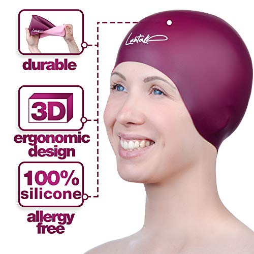 Swim Cap Reversible 3D - Swimming Cap Women Men - Silicone Swim Cap Waterproof- Best for Short and Medium Long Hair - Adult Swim Cap - Youth Swim Cap - Swim Hats (Windsor Wine & Rose Quartz)
