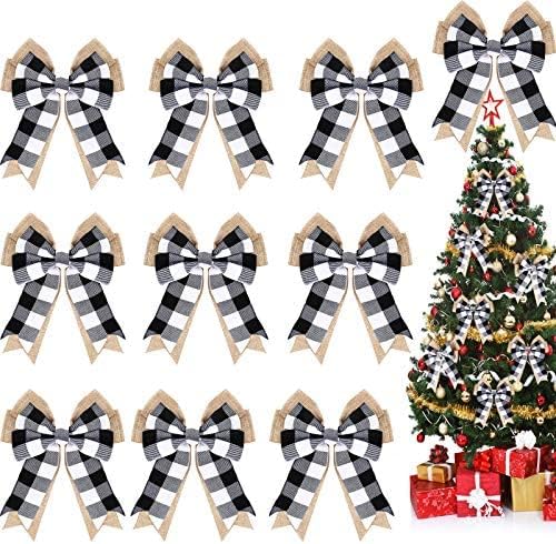 Bows & Ribbons - WILLBOND 10 Pieces 6 Inch Christmas Buffalo Plaid Bows Burlap Christmas Wreaths Bows Ornaments for Christmas Tree Wreaths Garland Farmhouse Indoor Outdoor Decoration (Black and White)