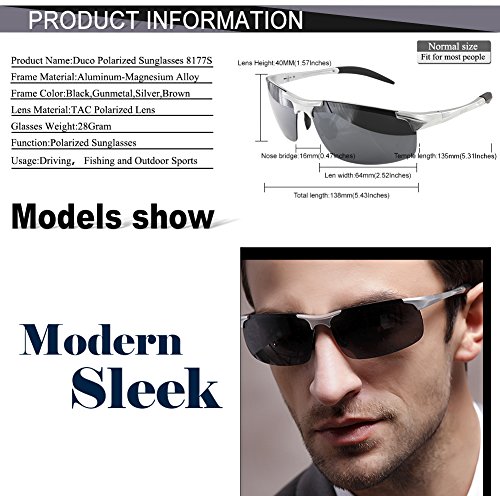 Duco Men's Sports Style Polarized Sunglasses Driver Glasses 8177S (Silver Frame Gray Lens)