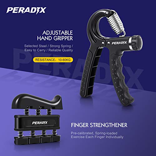 Peradix Hand Grip Strengthener Workout Kit, 6 Pack Forearm Grip Adjustable Resistance Hand Gripper, Finger Exerciser, Finger Stretcher, Grip Ring, Resistance Bands & Stress Relief Ball for Athletes