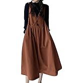 chouyatou Women's Elegant Sleeveless Corduroy Jumper Dress Flare Midi Long Overall Dress with Pockets