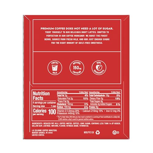 LA COLOMBE TRIPLE DRAFT LATTE – 9 FL. OZ. 4 PACK – 100% ARABICA, SINGLE-ORIGIN, BRAZILIAN COLD BREW COFFEE WITH LACTOSE-FREE FOAMY MILK, PREMIUM COFFEE ON THE GO, 175MG NATURAL CAFFEINE