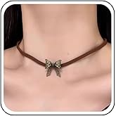 Aneneiceera Vintage Brown Bow Suede Choker Necklace Tiny Hollow Bow Necklaces Punk Brown Velvet Necklaces Short Velvet Cord Necklace Chain Jewelry for Women