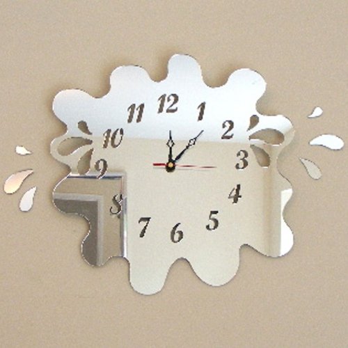 Splashes Out of Puddle Acrylic Clock Mirror 35cm X 30cm with Six Splashes