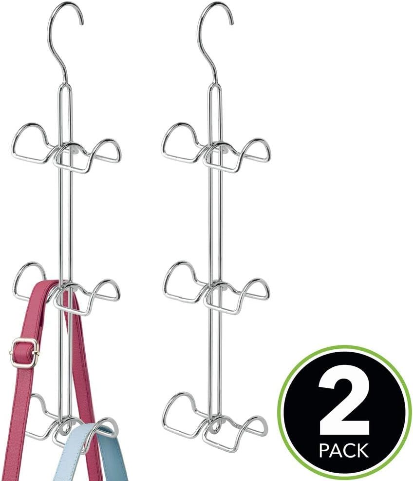 mDesign Set of 2 Handbag Organiser, Over Door Storage for The Wardrobe or Bedroom, Hanging Hooks for Bags Purses - Image 3