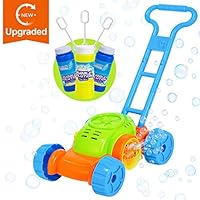 Oak Leaf Bubble Mower, Kid Lawn Mower Machine Outdoor Push Toys with 3 Bubble Solutions (12oz and 24oz) and 3 Bubble Sticks, for Kid Baby Toddler