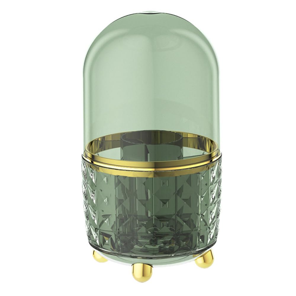 Axroad Mall 360° Rotating Makeup Brush Holder Organizer, Acrylic Makeup Organiser with Dustproof Lid, Cosmetic Storage Shelf for Dressing Table Bedroom (Dark Green)