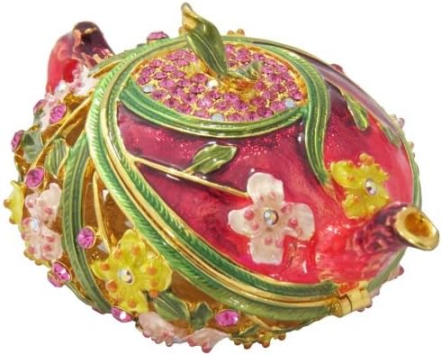 Bubblegum Pink Enameled Floral Tea Pot Trinket Jewelry Box Figurine With Swarovski Elements Crystals