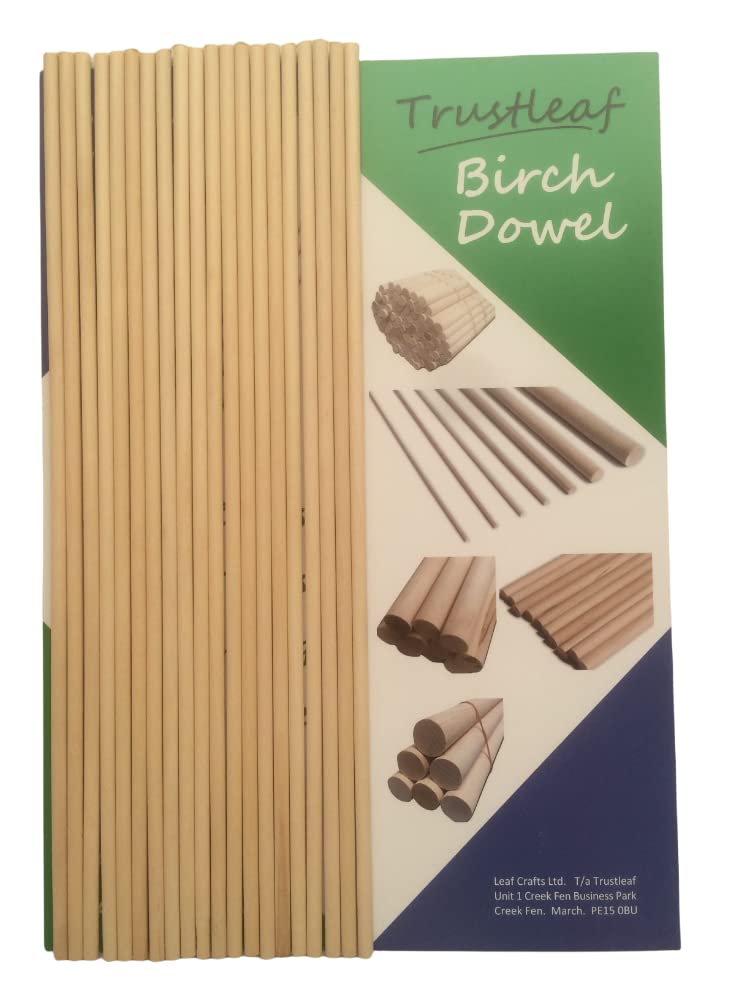 Trustleaf 5mm x 30cm Birch Hardwood Wooden Dowels (20 Dowels)
