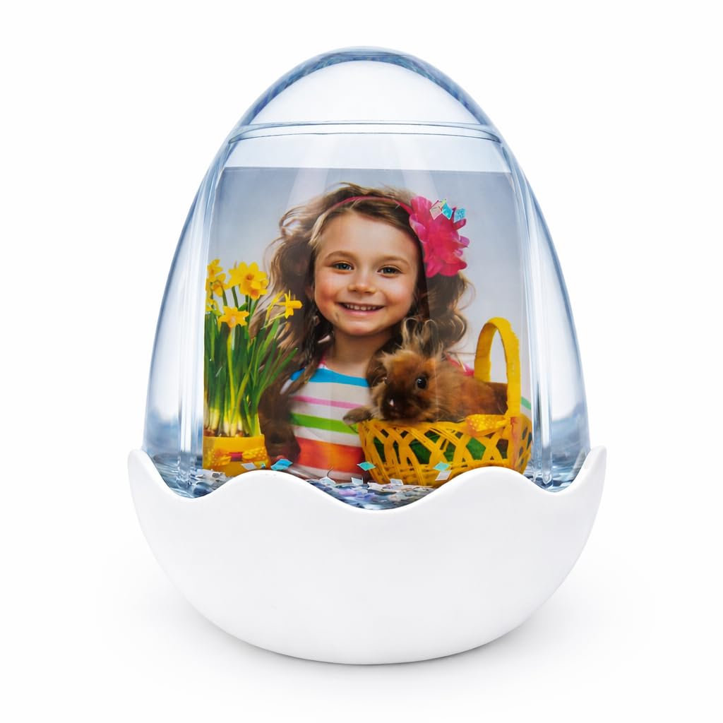 Egg-Shaped Acrylic Water Globe Picture Frame with LED Light and Musical Bliss