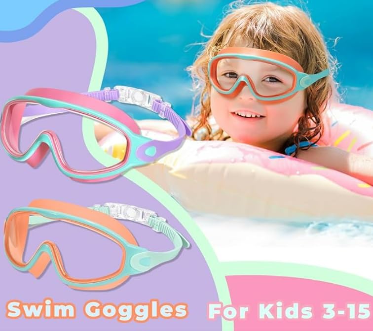Last Page® 2PCS Swim Goggles for Kids 3-15 Large Frame Anti-Fog/UV Swimming Goggles for Boys Girls Toddler