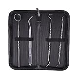 Kloud City  Set of 4 Dental Instruments Hygiene Kits With Pouch Tartar Calculus Plaque Remover Tooth Scraper Dental Mirror & Scaler Set For Personal Use