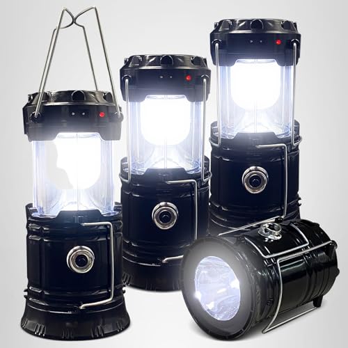Collapsible Portable LED Camping Lantern XTAUTO Lightweight Waterproof Solar USB Rechargeable LED Flashlight Survival Kits for Indoor Outdoor Home Emergency Light Power Outages Hiking Hurricane 4-Pack