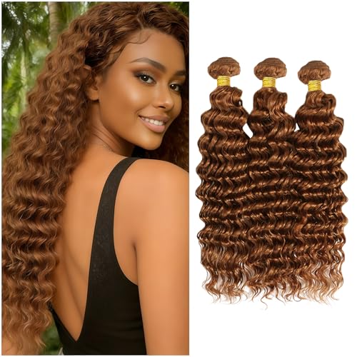 30 Light Brown Deep Wave Human Hair Bundles 10 12 14 Inch at Amazon