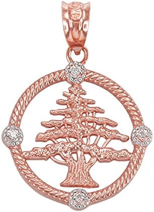 14K Rose Gold Cedar Tree of Lebanon Diamond Charm Pendant