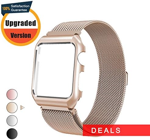 Mobest Apple Watch Band Milanese Loop 38mm, Stainless Steel Magnetic Band with Metal Plastic Protective Case Mesh Magnetic Bracelet Strap for 38mm Apple Watch Series 3/2/1,Sport and Edition-Gold