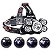 5 LED Headlamp 8000 Lumens 4 Modes Waterproof Flashlight Headlight Torch with 2 Rechargeable Batteries, USB Cable, Wall Charger and Car Charger for Hiking Camping Riding Fishing Hunting Outdoor Sports