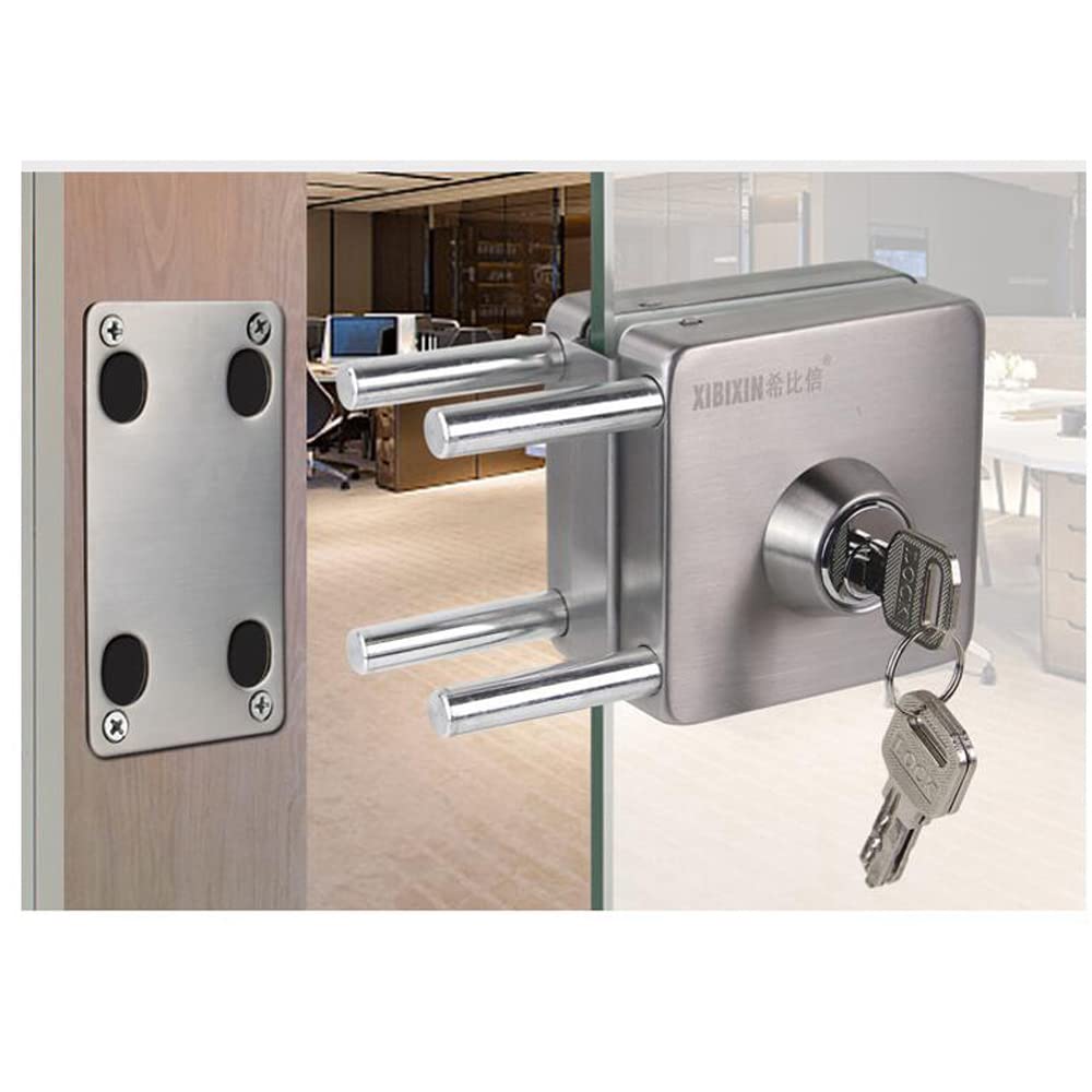ZONADAH Double Glass Door Lock 201 Stainless Steel, Square Brushed Finish with Handle, Single Open Frameless Door Hasps for 10-12mm Thickness Glass, Home Office Hotel Furniture Hardware