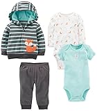 Simple Joys by Carter's Boys' 4-Piece Fleece Jacket Set, Navy/Turquoise Fox, 0-3 Months