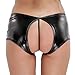 CHICTRY Women's Wet Look Faux Leather Underwear Open Crotch Mini Booty Panties Black Medium(Waist:27.5-39.0
